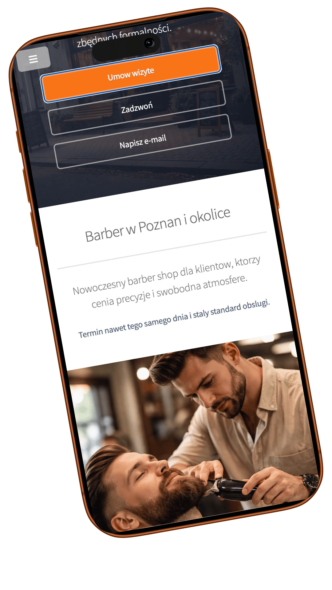 Przykładowy podgląd strony barbera w wersji mobile